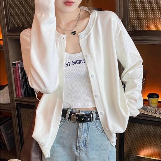여성 베이직 소프트 라운드넥 가디건 HH-E87