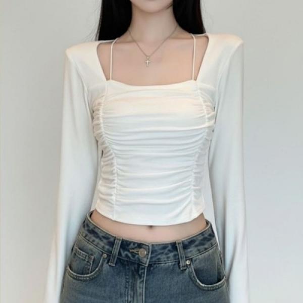 셔링 슬림핏 끈나시 레이어드 티셔츠