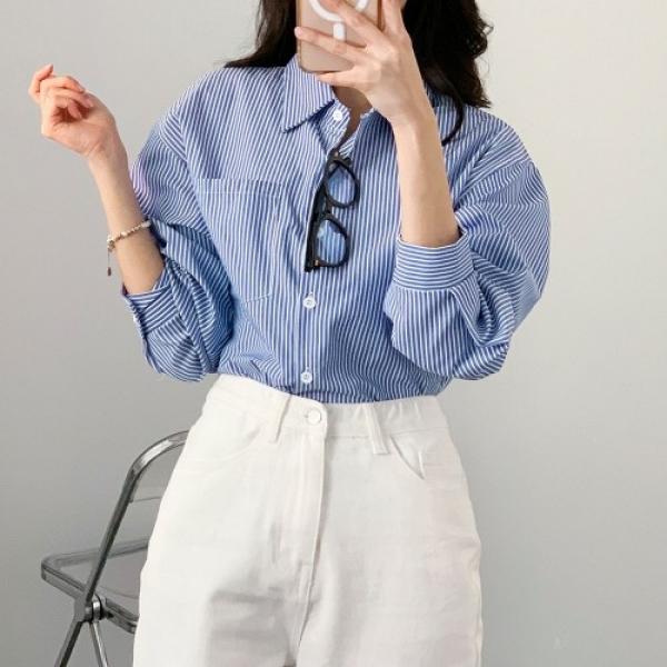 스트라이프 루즈핏 셔츠