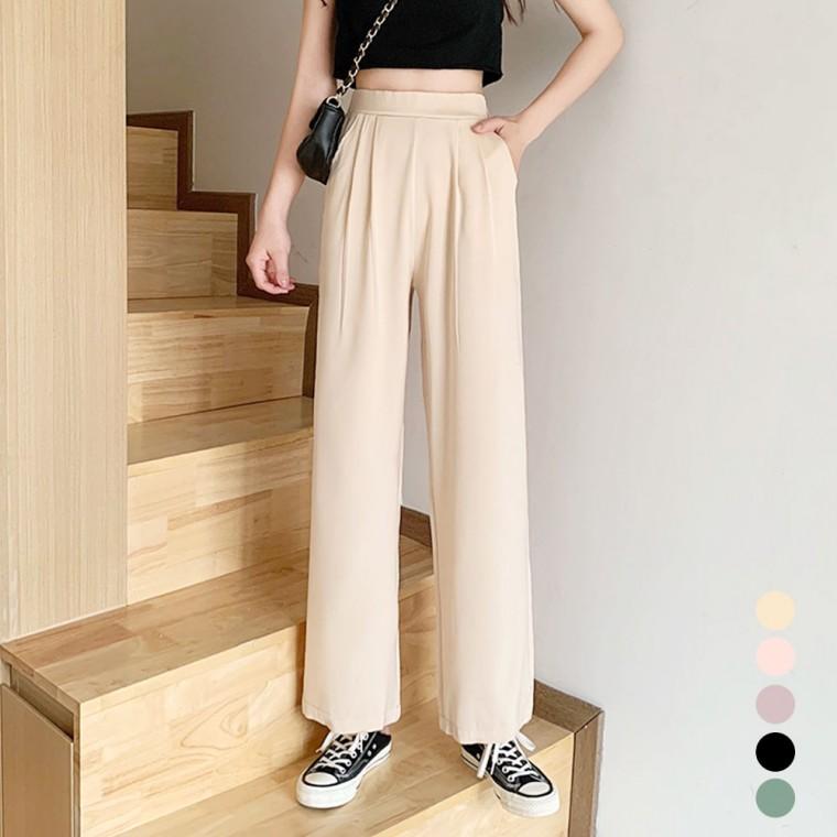 예쁜칼라 허리밴딩 여성 와이드핏 데일리 슬랙스 바지