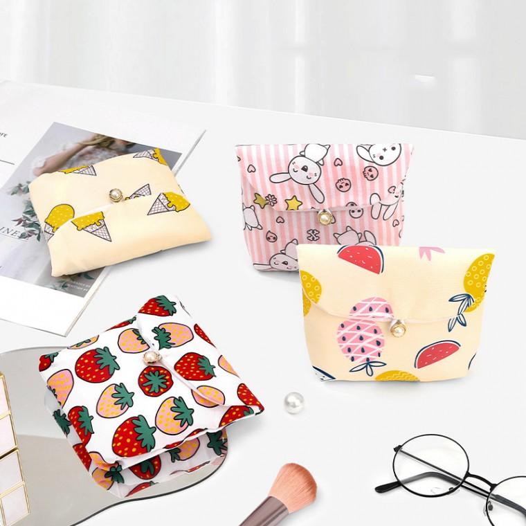 SelM 딸기 휴대용 시크릿 생리대 다용도 포켓 화장품 사각 미니 여행용 카드 포켓 메이크업