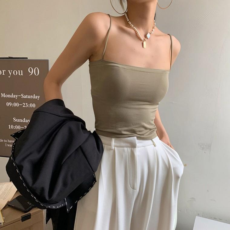 SelM 브라운 노와이어 브라캡 내장 끈나시 브라탑나시 브라캡 일체형 크롭 런닝 나시