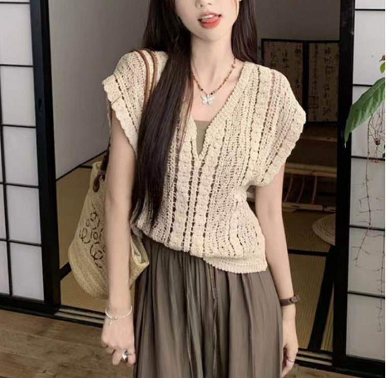 레코빈티지나시 수영복커버업 시스루니트 그물니트 망사니트 나시니트 슬리브리스 여름니트
