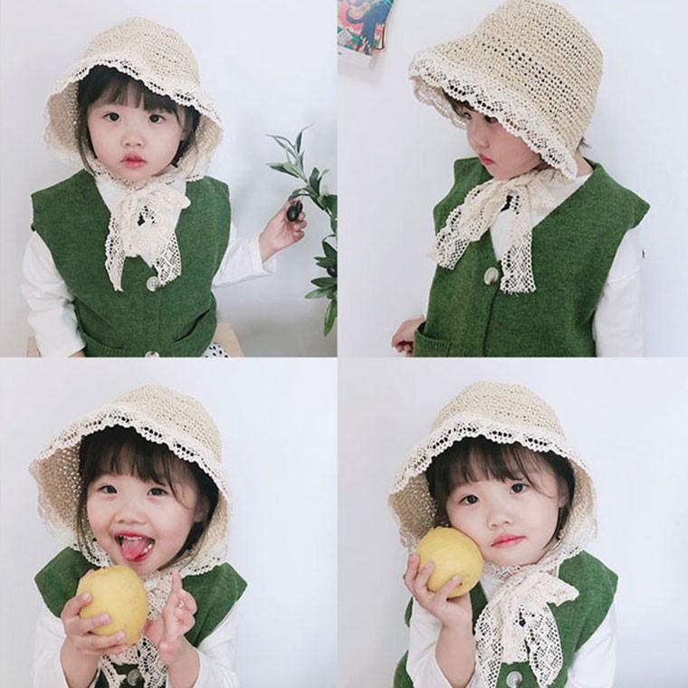 보닛 아동용 레이스 밀짚 벙거지/밀짚모자/왕골모자