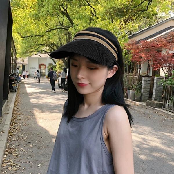 내추럴 스타일 여성 와이드 썬캡 라탄 데일리햇(블랙)