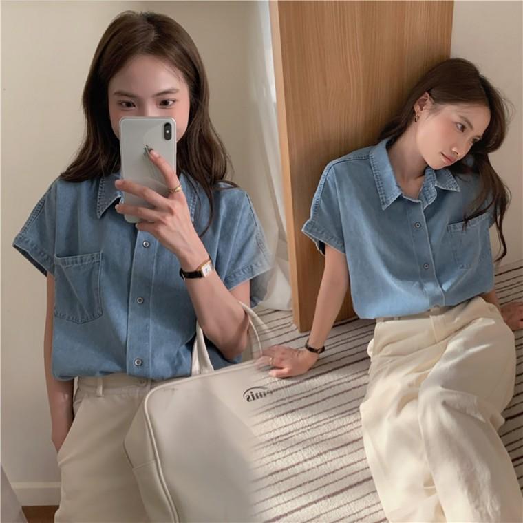 루즈핏 심플한 데님 카라 셔츠 LL-T181