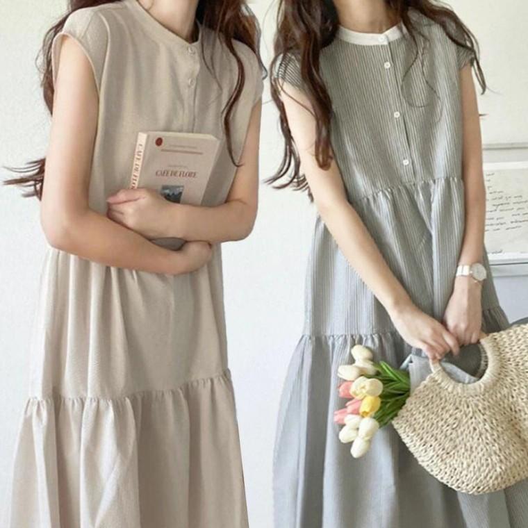 여성 여름 민소매 반팔 롱 바캉스 원피스 바캉스 반팔 여성 휴양지 예쁜 여자 편한 캐주얼 룩 민소매