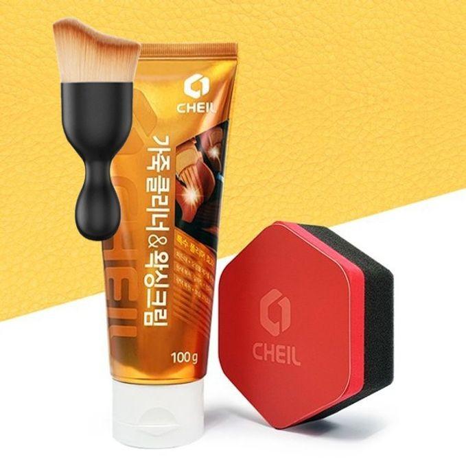 자동차 가죽클리너 시트가죽 왁싱 크림 세정제 100g 다용도 먼지 브러쉬 세트