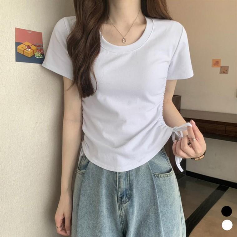 스트링 셔링 반팔 티셔츠
