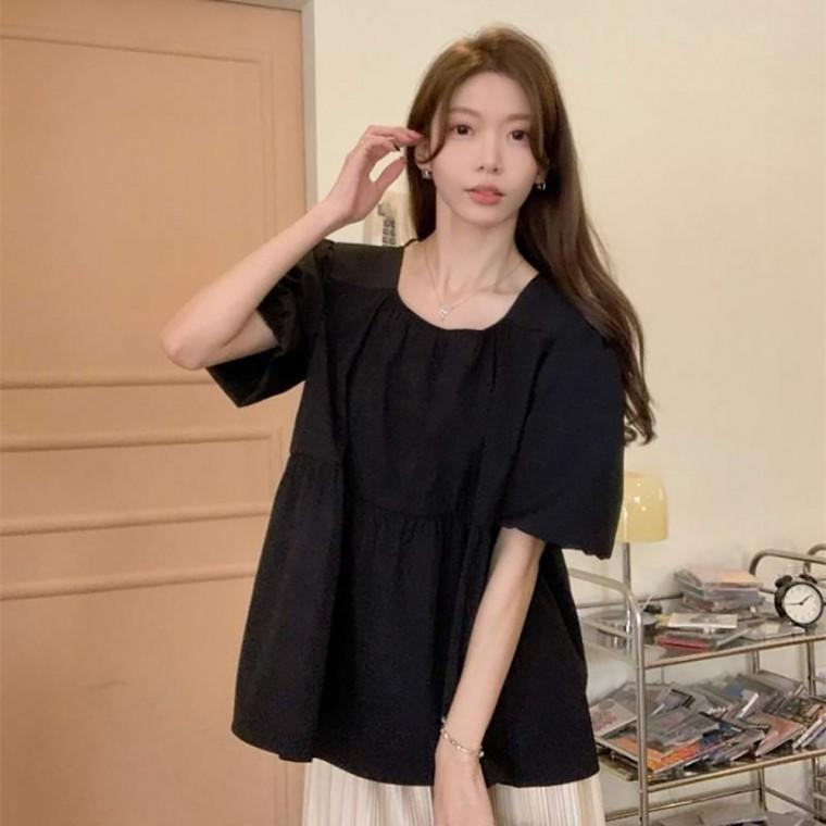 여성 데일리 퍼프소매 루즈핏 반팔 여름 블라우스