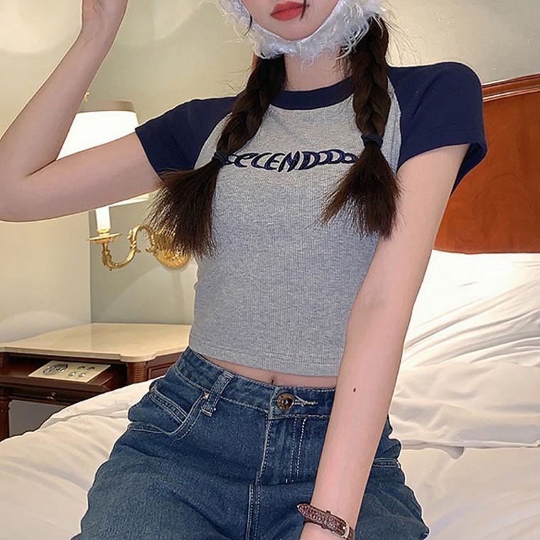 크롭 신상 티셔츠 반팔티 여자 여름 빈티지 데일리룩