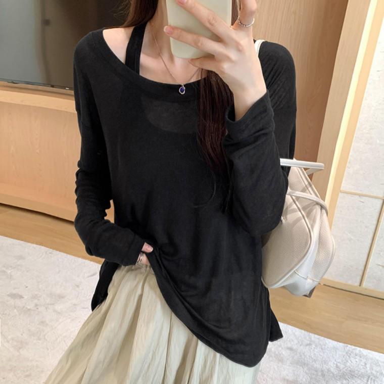 여성 루즈핏 여리 시스루 레이어드 써머 티셔츠