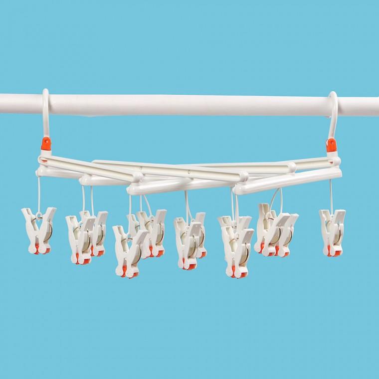 길이조절 자바라 빨래집게 빨래 건조대 (14p 화이트)