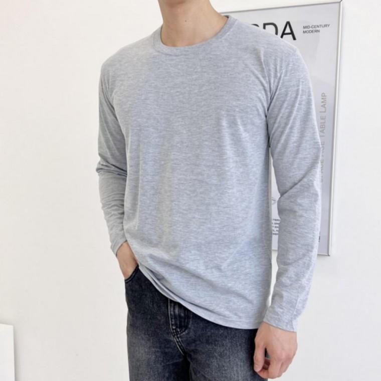 남자 무지 라운드 긴팔티 면티 긴팔 이너 티셔츠
