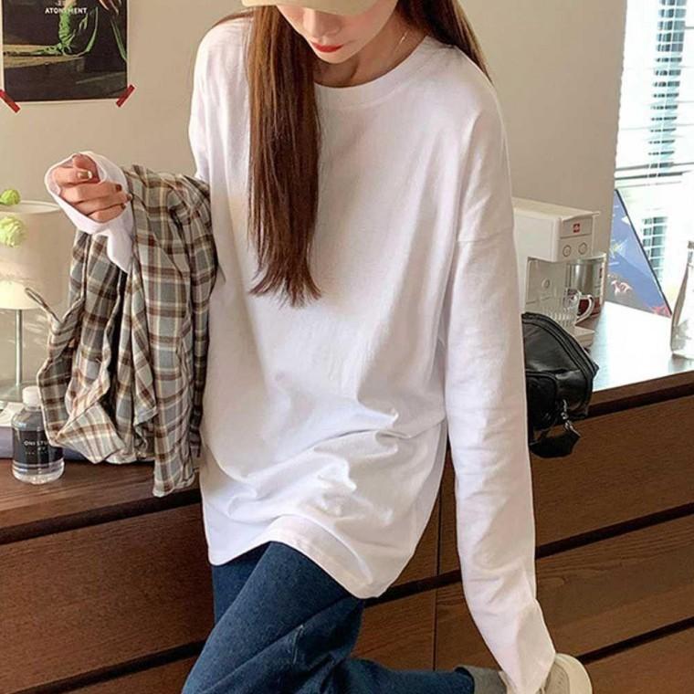 이너 티셔츠 간절기 여성긴팔면티 기본 대학생 라운드넥 긴팔 여자 모두팜