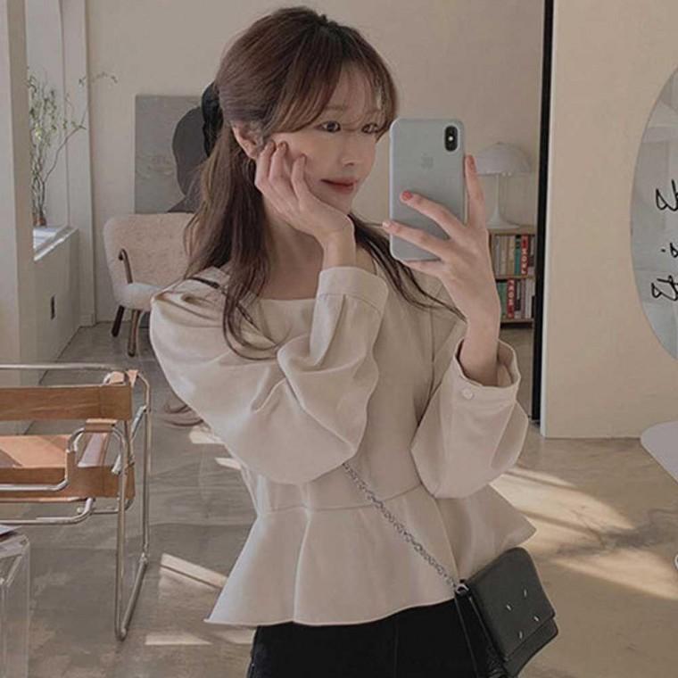 간절기 여자 스퀘어 넥 여성블라우스쇼핑몰 블라우스 데이트 룩 모두팜