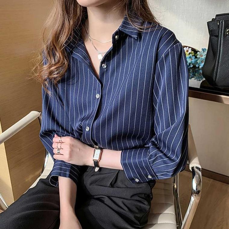 간절기 코디 스트라이프 오피스 셔츠 룩 직장인 블라우스셔츠 여자 모두팜