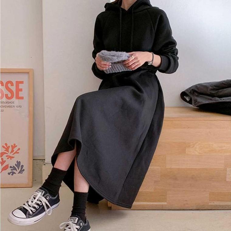 캐주얼 허리 롱 원피스 여자 면원피스이쁜원피스 후드 밴딩 집앞 외출 모두팜