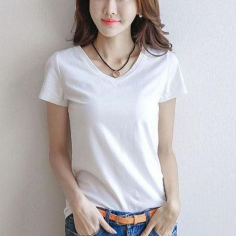 검정 티셔 흰색 브이넥 무지 반팔 기본 여성 라운드넥