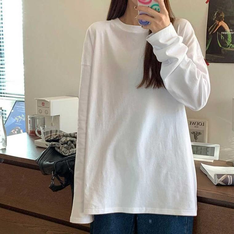 라운드 무지긴팔티셔츠 넥 기본 티셔츠 여자 데일리 코디 긴팔 무지 모두팜