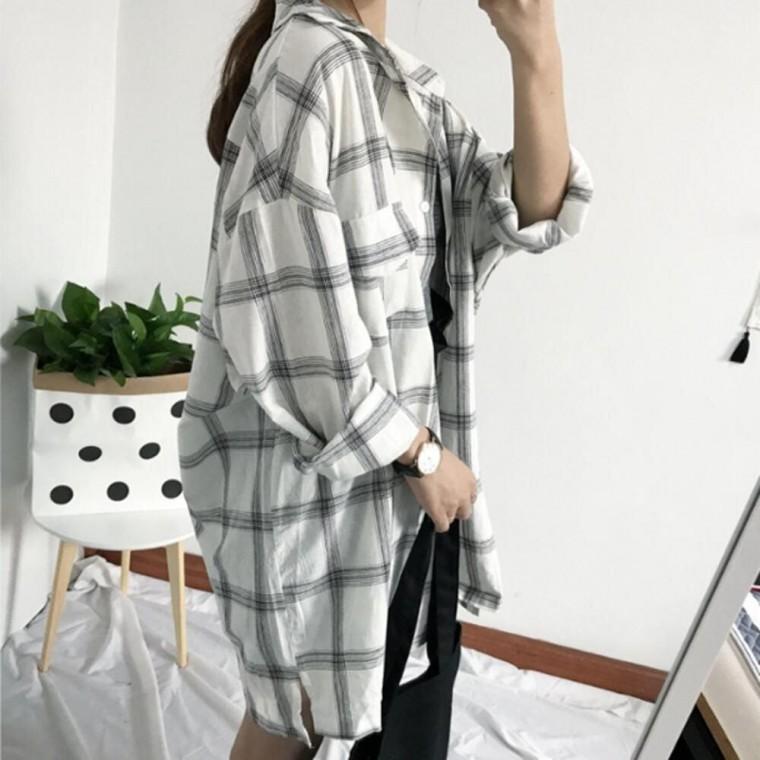 베이직한 데일리한 롱 컬러 여유로운핏 체크셔츠 여름셔츠 남방