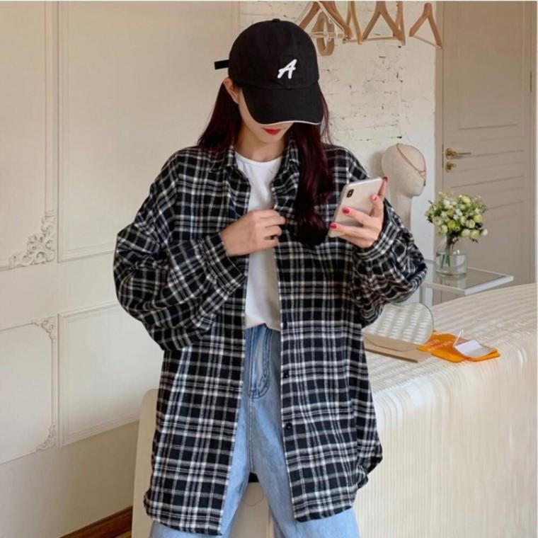 간절기 체크무늬포인트 여성셔츠 오버핏 내출럴스타일 여름셔츠