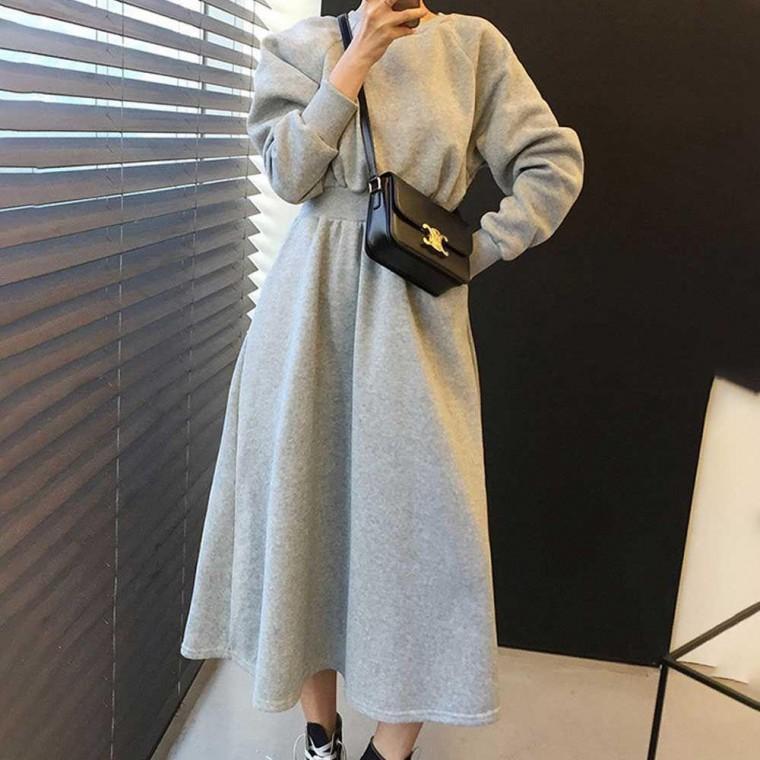허리 코디 여자 면 면원피스롱원피스 쭈리 간절기 롱 긴팔 원피스 밴딩 모두팜