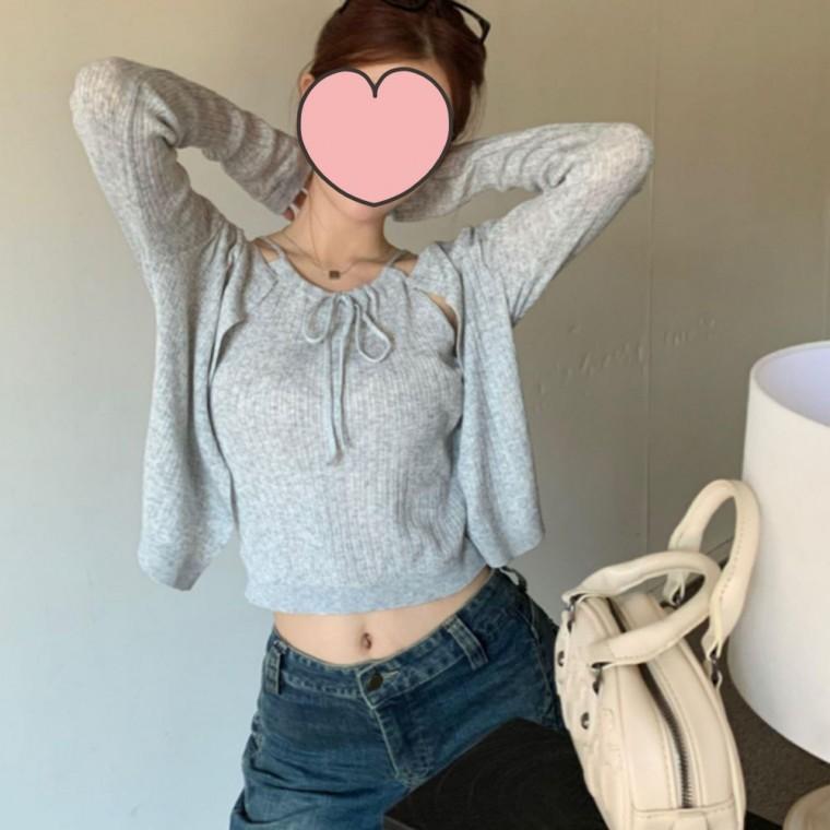 홀터 니트 세트업 가디건 나시