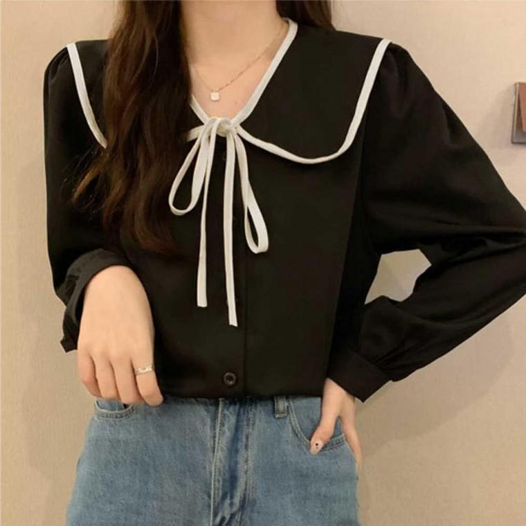 리본 간절기 긴팔 예쁜블라우스 상견례블라우스 카라 대학생 블라우스 코디 여자 모두팜