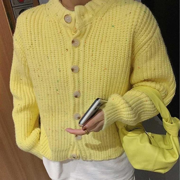 예쁜가디건니트 코디 룩 여자 외출 넥 봄 가디건 버튼 라운드 주말 모두팜