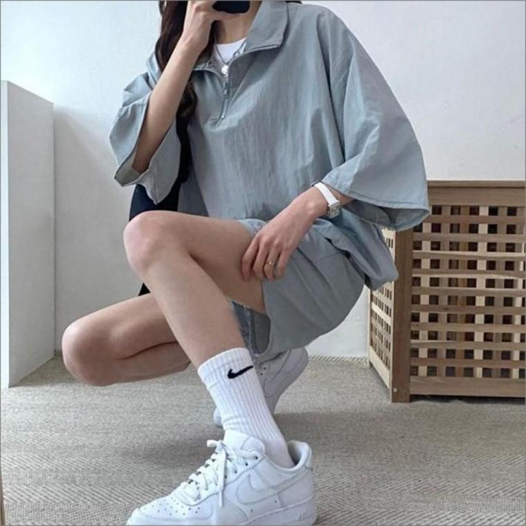 여성 트레이닝 반팔세트 캐주얼 하이넥 반집업 여름 셋업 코디세트