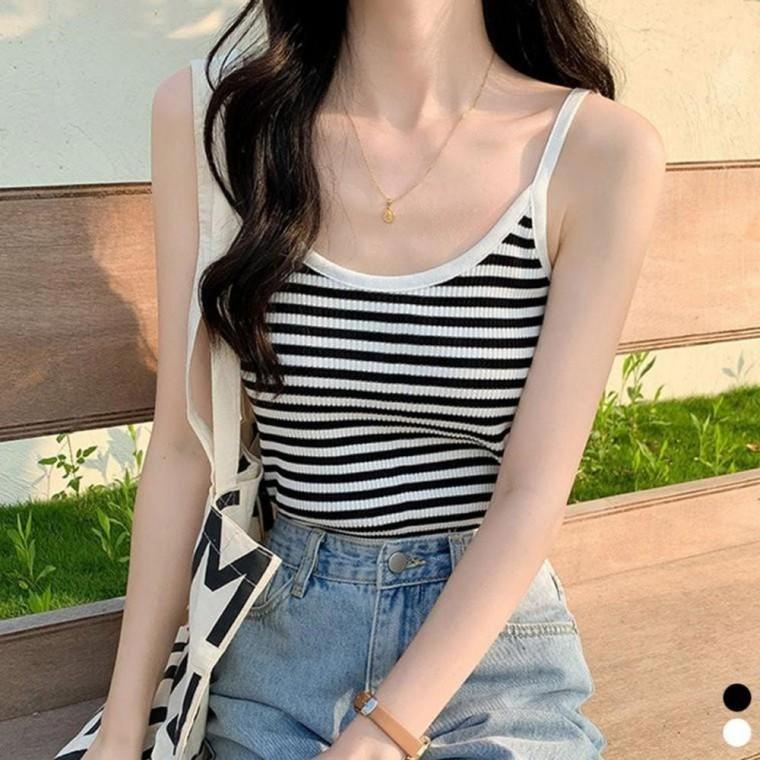 스판 민소매 스트라이프 나시