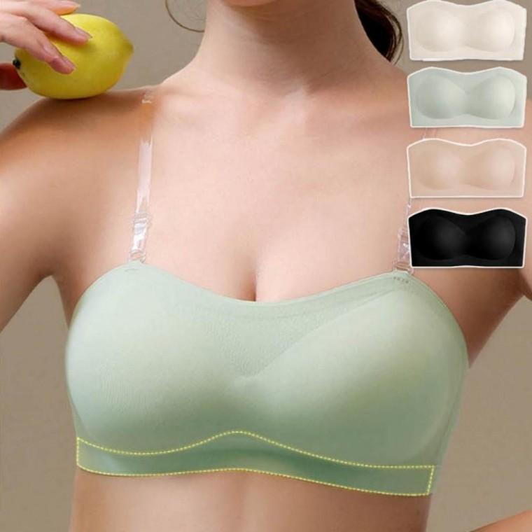 여성 뒷코르셋 4단후크 노와이어 이너 스트랩리스브라