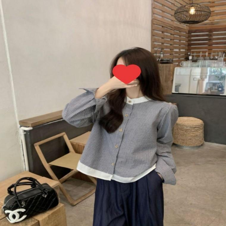 여성 봄 여름 가을 데일리 배색 스트라이프 블라우스