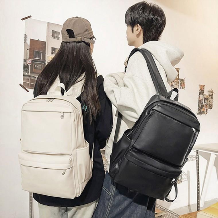 남녀공용 심플 가방 무지 레더 백팩