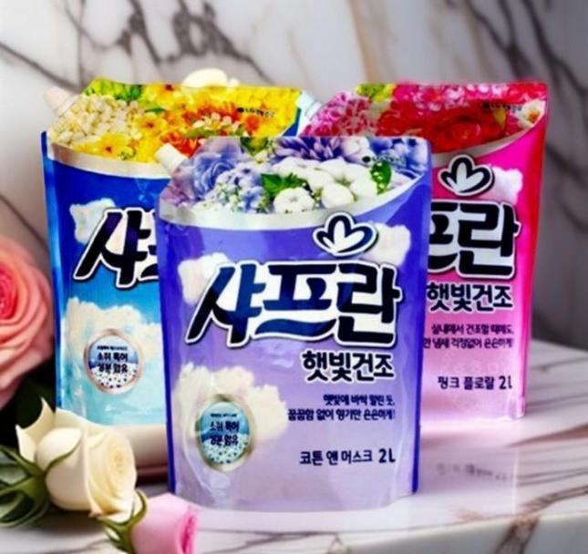샤프란 햇빛건조 2리터 리필 프레시아로마 코튼앤크림 핑크센세이션 섬유유연제