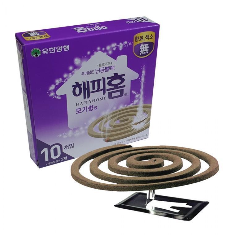 해피홈 무색소 무향료 황색 모기향 10매 받침2개