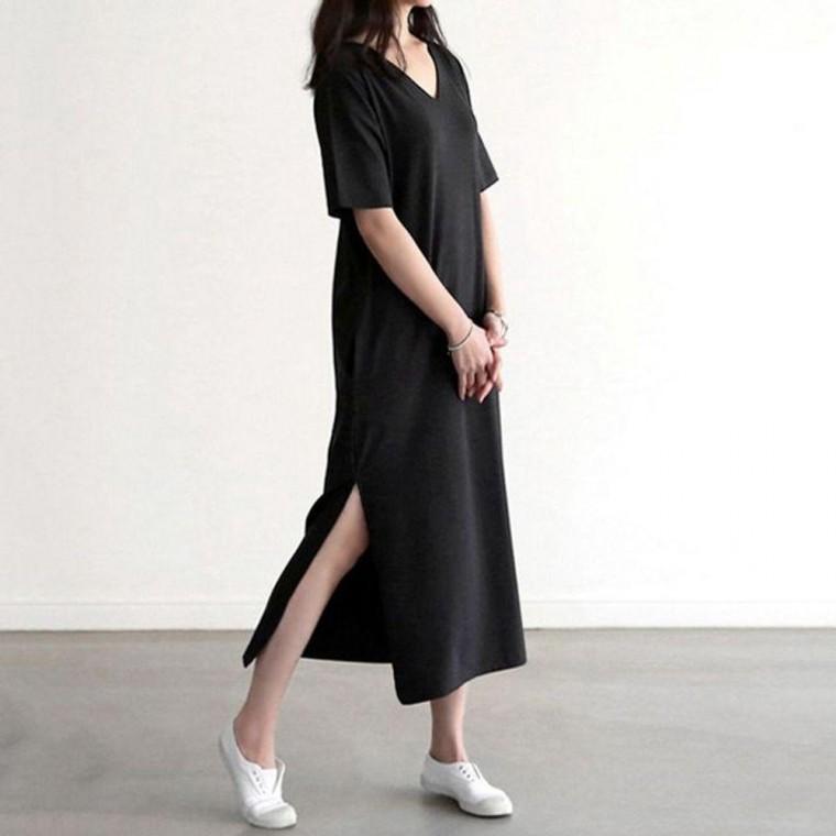 여자 옆트임 원피스 브이넥 여름 롱 치마 3컬러 옷 정장원피스 여성 빅사이즈 쉬폰 블라우스
