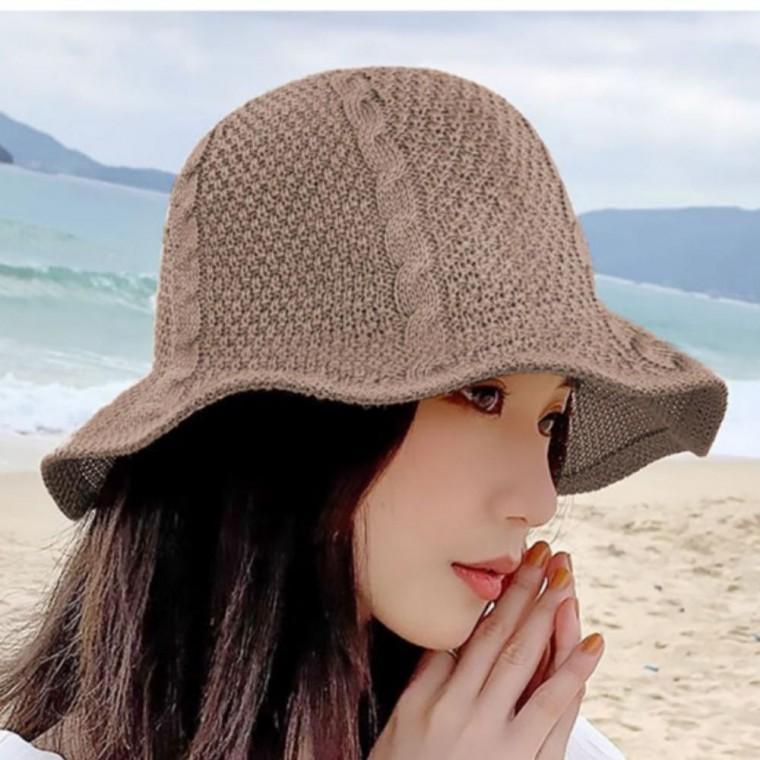 여성 여름 니트 플라이 휴대용 모자 버킷햇 메쉬 꽈베기 벙거지 플라이