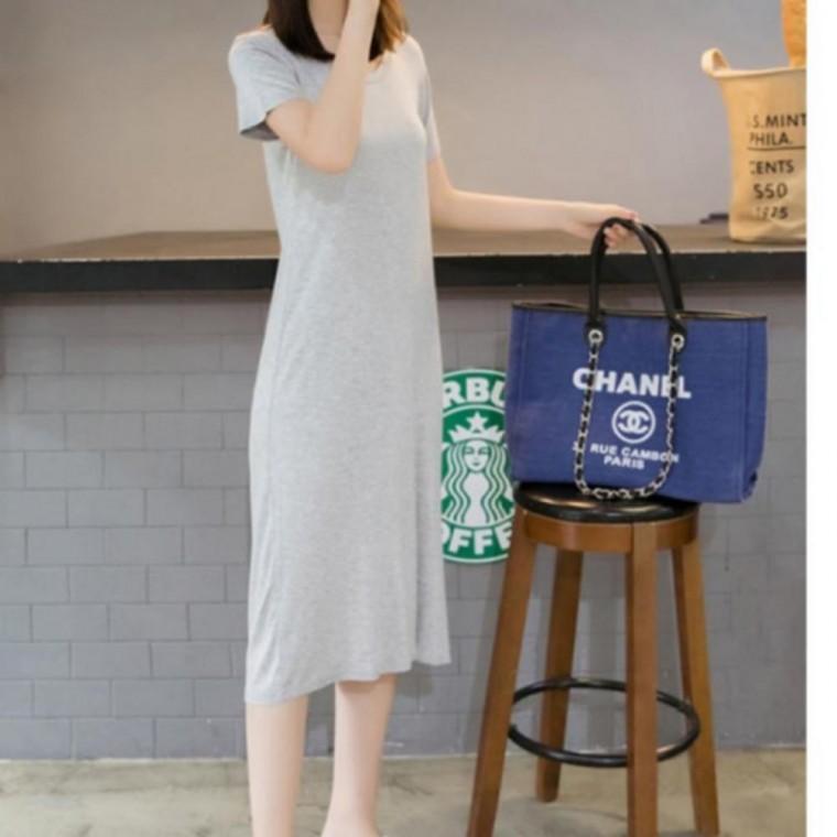 빅사이즈 단색 넉넉한 원피스 치수 무릎기장 반팔 무릎기장 넉넉한 캐주얼