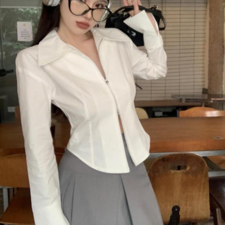 여성 간절기 데일리 캐주얼 투웨이 카라 집업 화이트