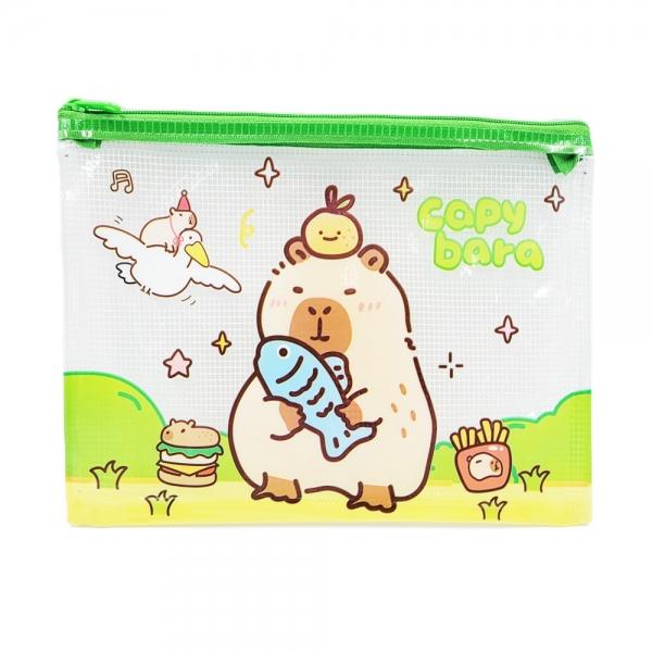 카피바라 캐릭터 A5 사이즈 PVC 파우치(그린)