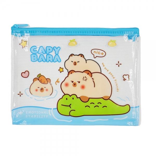 카피바라 캐릭터 A5 사이즈 PVC 파우치(블루)