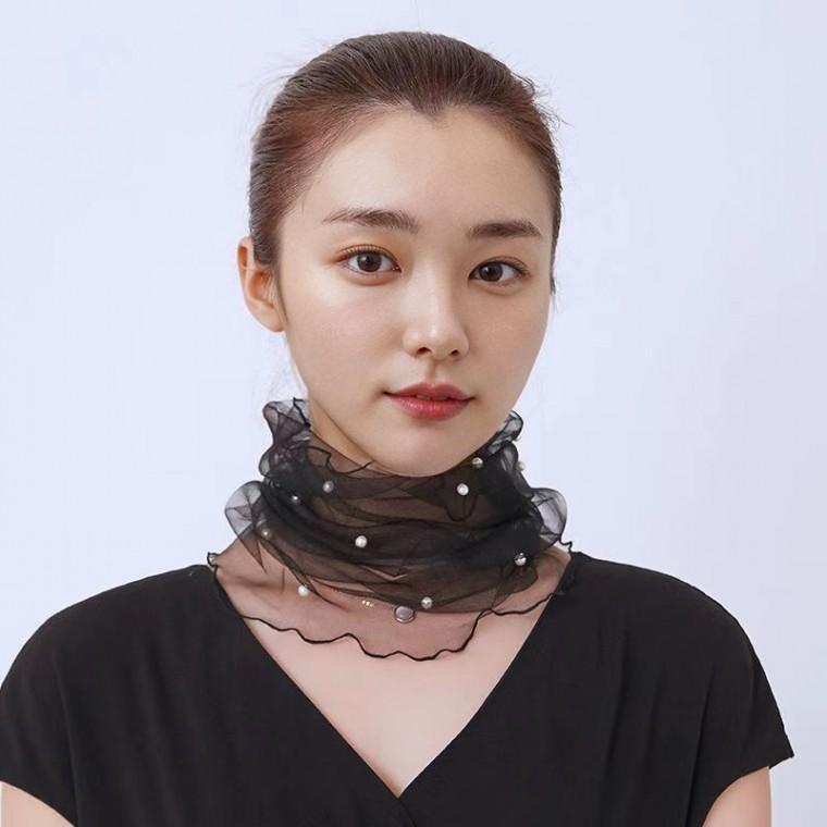 시스루스카프 목주름커버스카프 진주 망사 넥워머 목주름 가리개 스카프 LM-0486