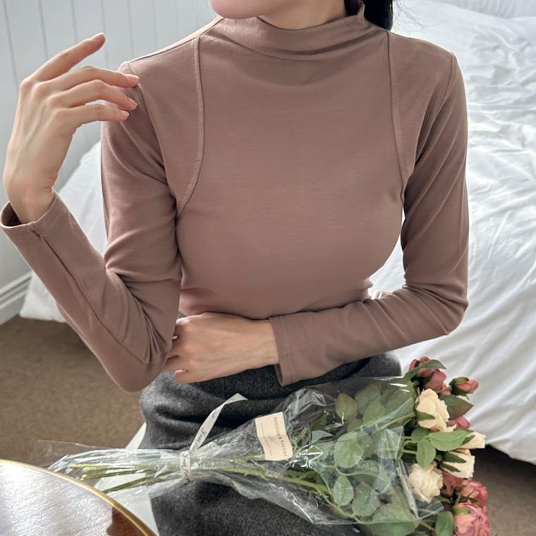 긴팔티 반폴라티 코닐 패치 숄더절개 폴라티 SD-240930