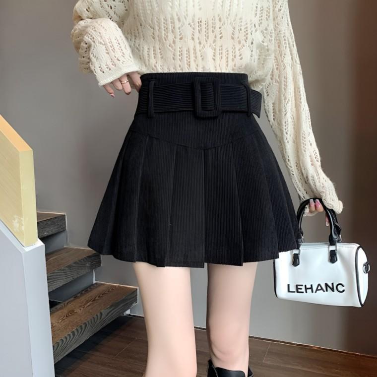 페미닌룩 데일리룩 코듀로이 벨트 주름 미니 스커트 JSC-0023
