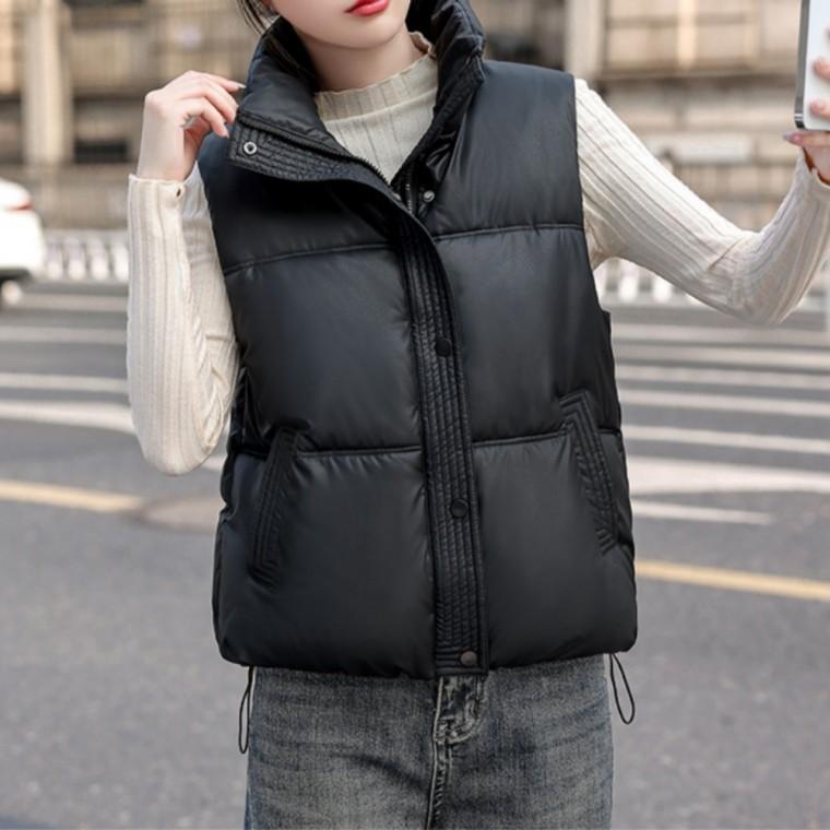 페미닌룩 데일리룩 윈터시크 레더 숏패딩 베스트 JSC-0041