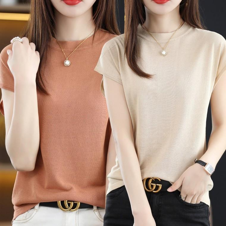 이너티 베이직티 여성 얇은 니트 라운드 티셔츠 URK-144