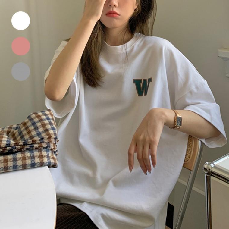 오버핏티셔츠 박스핏티셔츠 여성 영문 W 스펠링 오버핏 라운드 반팔티 URK-329