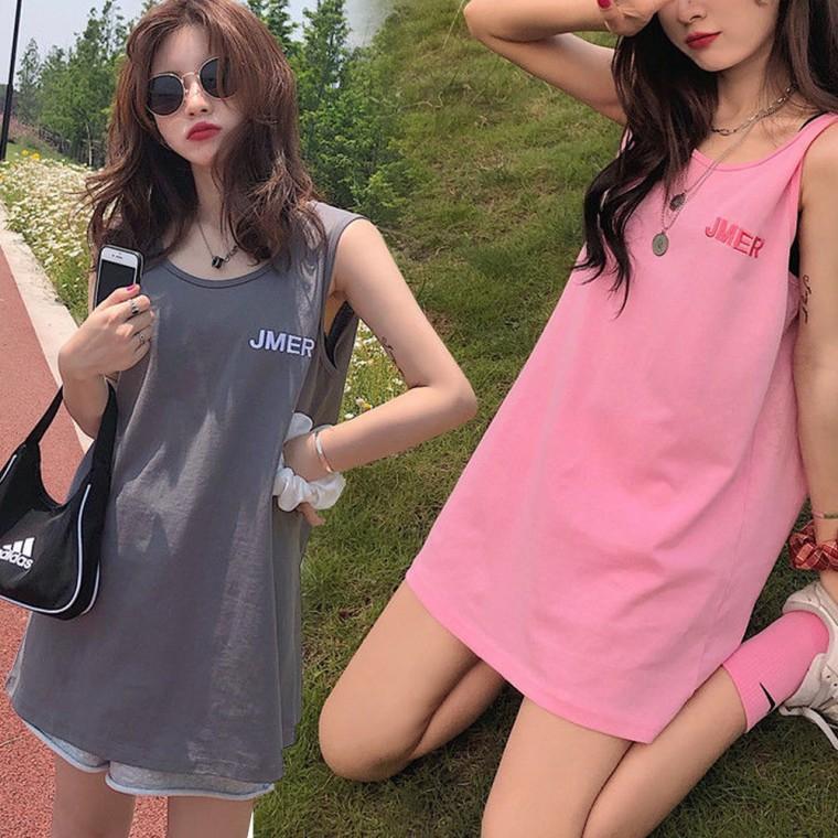 나시 나시티셔츠 여성 핑크 그레이 롱 민소매 나시 URK-309